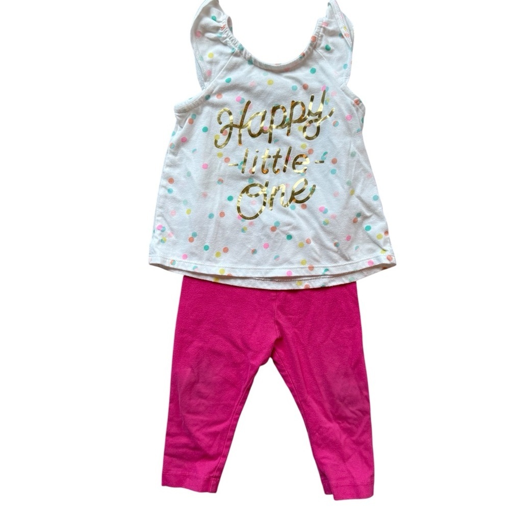 Baby Girl outfit Polka dot graphic Tanktop & Pink Leggings Set – Size 12 Months - Picture 1 of 7